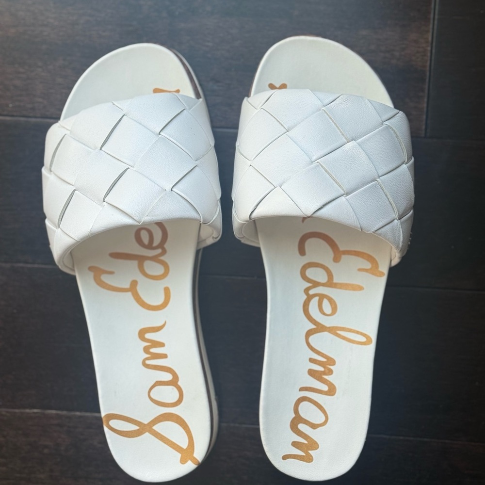 Sam Edelman White Woven Slide Sandals